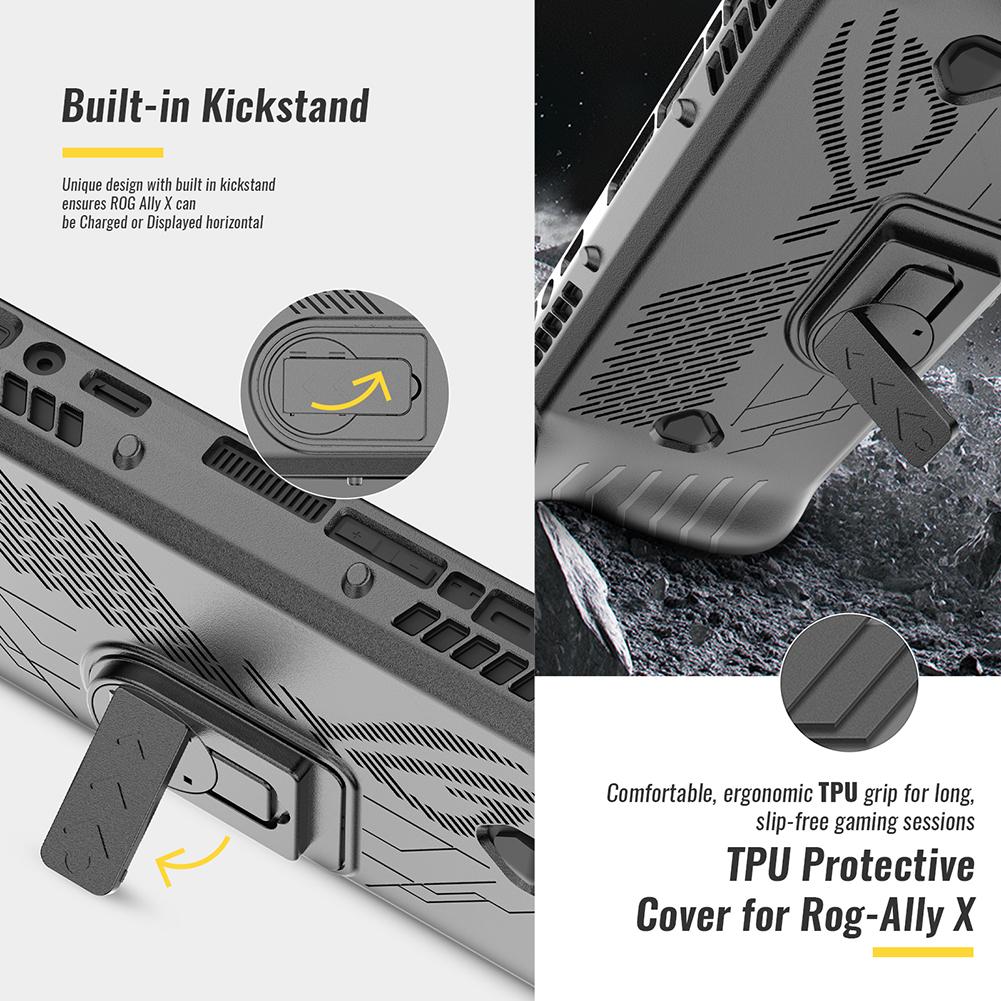 For Asus ROG Ally X TPU Protector Shell Sleeve W/ Thumb Stick Cap Tempered Glass Screen Protector with Stand Shell Sleeve Case