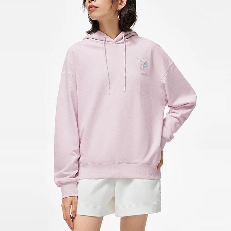 Li-Ning Floral Pattern Hooded Pullover Sweatshirt Women tops Lotus-Pink Purple AWDT380-4