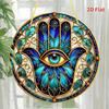 Tin Sign  Hamsa Hand Evil Eye Stained Glass Style Metal Plaque Wall Decor Vintage Spiritual Home Office Living Room Wall Art
