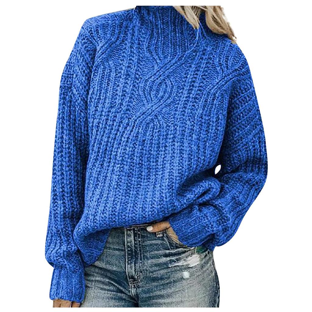 Women's Solid Color Casual Loose Round Neck High Neck Pullover  Knit Sweater