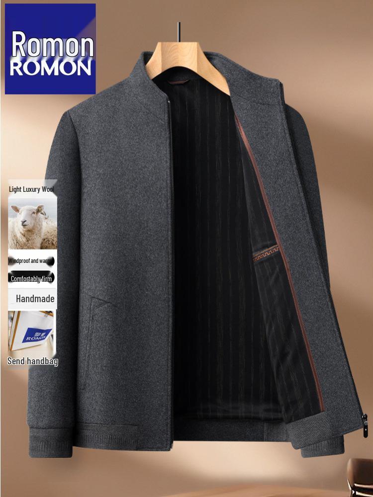 Men's 100% Wool Romon Coat - High-Grade Autumn/Winter Business Casual Outerwear for Middle-Aged and Young Men's Father's Wear