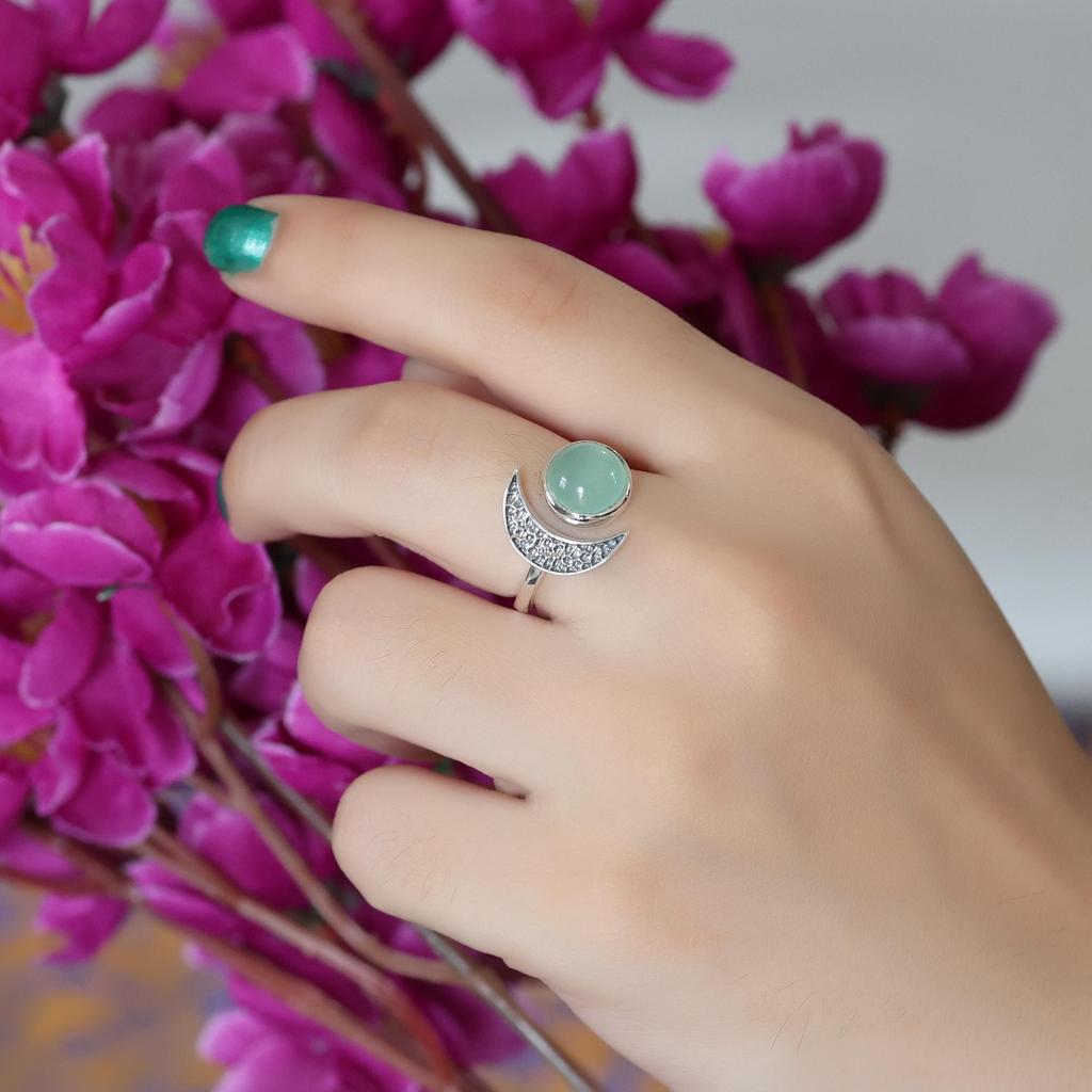 Half Moon Aqua Chalcedony Silver Ring, 100% 925 Sterling Silver Handmade Jewelry, Unisex Jewelry Ar8929