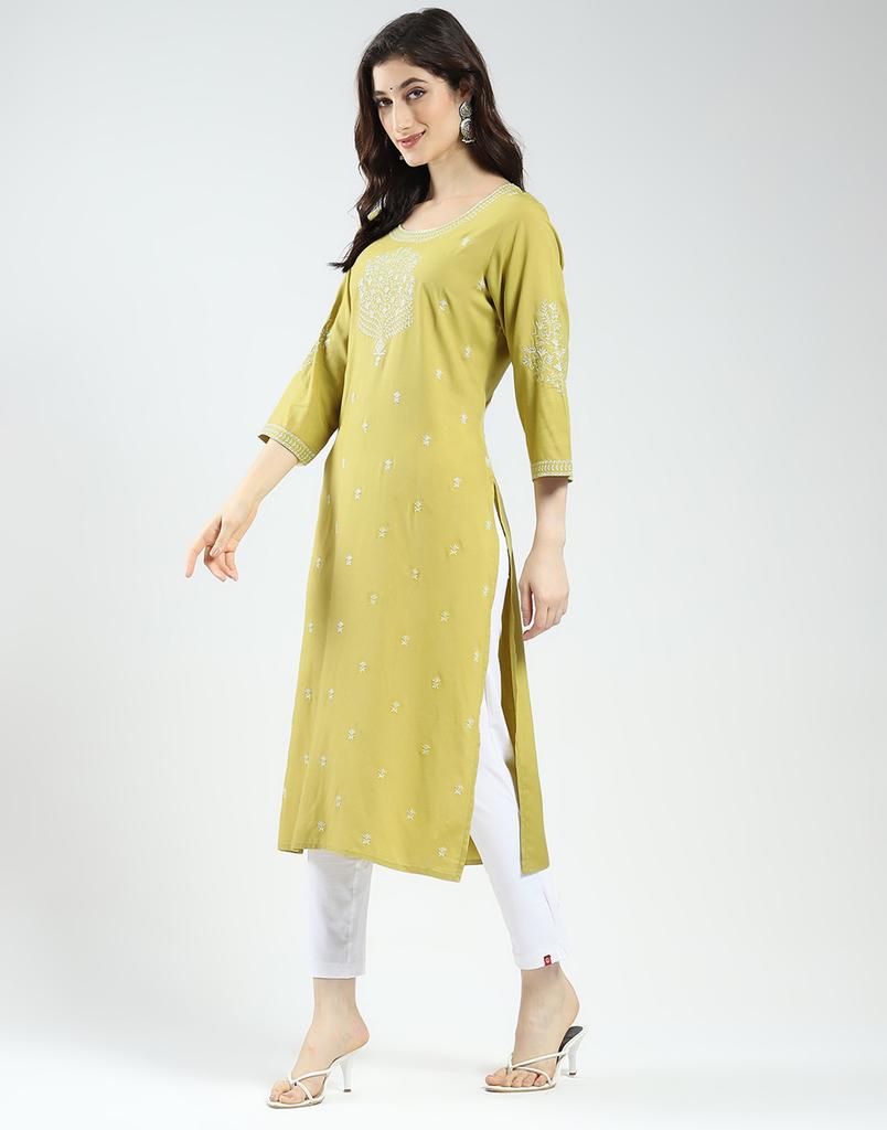 MONTE CARLO Women's Self Design 3/4 Sleeve Regular Fit Kurti