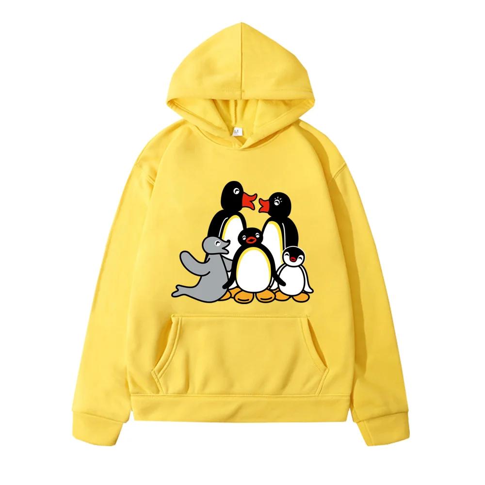 2026 Pingu Print Hoodies Comic Childrens Cartoon with Pocket Boys Girls Costumes Cartoon Kids Fleece Long Sleeve Sweatshirt