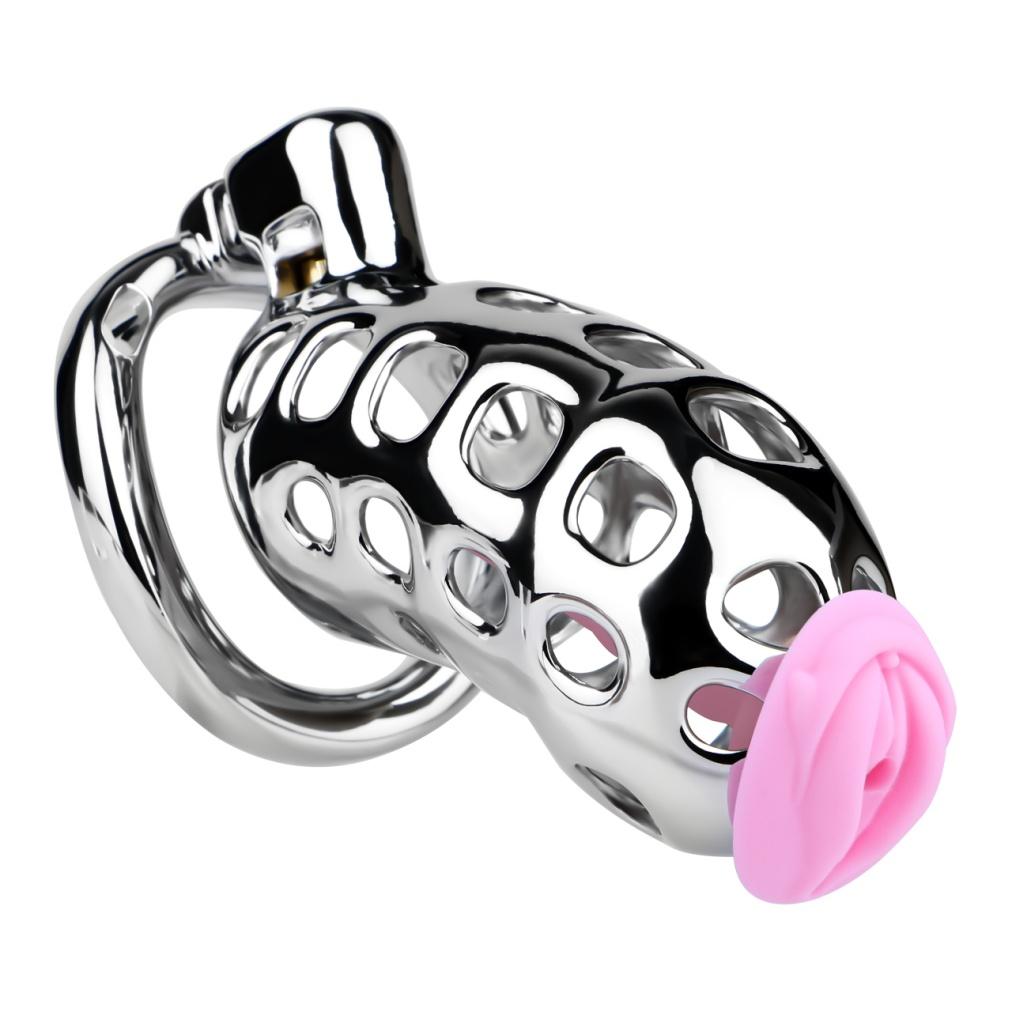 FRRK 304 Stainless Steel Chastity Cage with Catheter Penis Lock Cock Cage Fetish Sex Toys Metal Chastity Device for Men