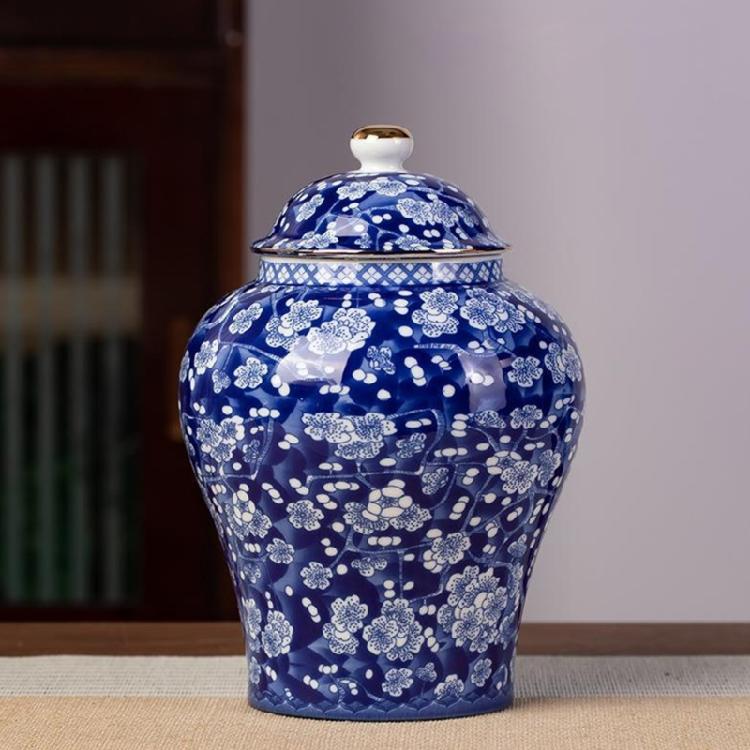 Premium Glazed Ceramic Tea Jar Featuring Dateless Blue Print Doubles As Fascinating Countertop Display Piece