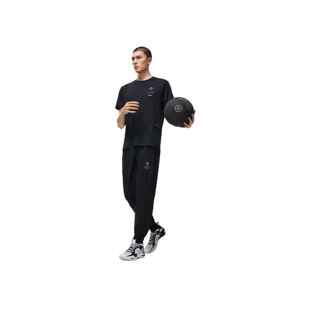 Li-Ning Wade Series Letter Print Cuffed Knitted Sports Pants Men Bottoms Black AKYU461-1