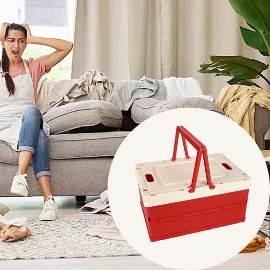 Foldable Storage Box with Cover Handle Design Large Capacity Stackable