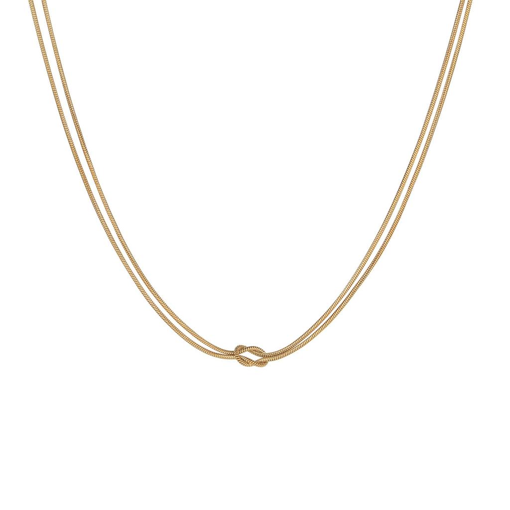 European and American fashion ins design sense Titanium steel necklace knotted round snake chain double collarbone chain hand jewelry