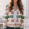 Women's Fashion Christmas Print Long Sleeve Knitted Cardigan Button Jacket