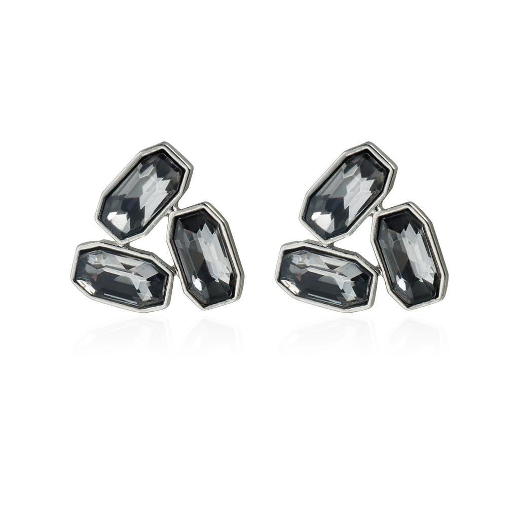 Luxury Charm Y2K Geometric Symmetrical Triangular Grey Glass Imitation Gemstone Stud Earrings for Women Fashion Designer Jewelry