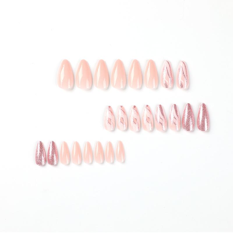 24 Pieces Wear Nail Art Gentle Naked Powder Glitter Finished Nail Patch Nail Patch Finished Nail Art Fake Nail