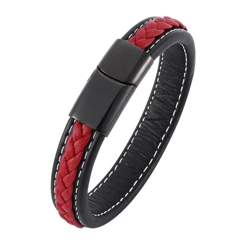 Vintage Handwoven Black Leather Bracelet with High Quality Metal Buckle Suitable for Men\'s Personalized Charm Wristband Jewelry