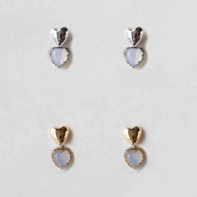 MERRYMOTIVE Opal blue 2 heart earring (2colors)