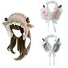 Soft Plush Integrated Scarf Ear Muffs Ruffled Edge Detail Warm Headdress Accessory For Christmas Costumes