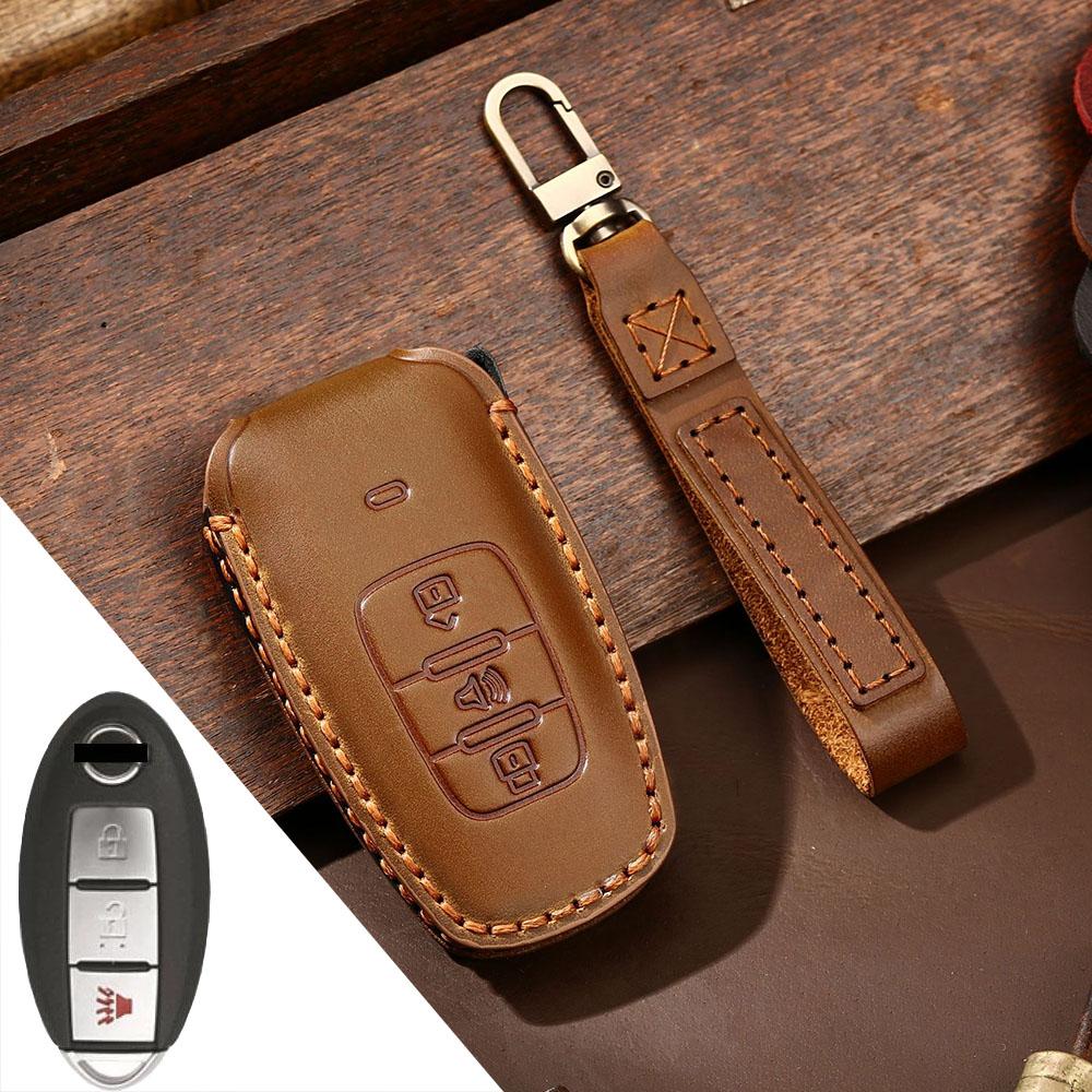 Чехол для автомобильных ключей HALLMO из натуральной кожи для Nissan 3 Buttons коричневый