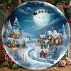 Rustic Metal Round Wreath 8x8 Inch Santa Moon Winter Scene Christmas Wall Art Home Decor