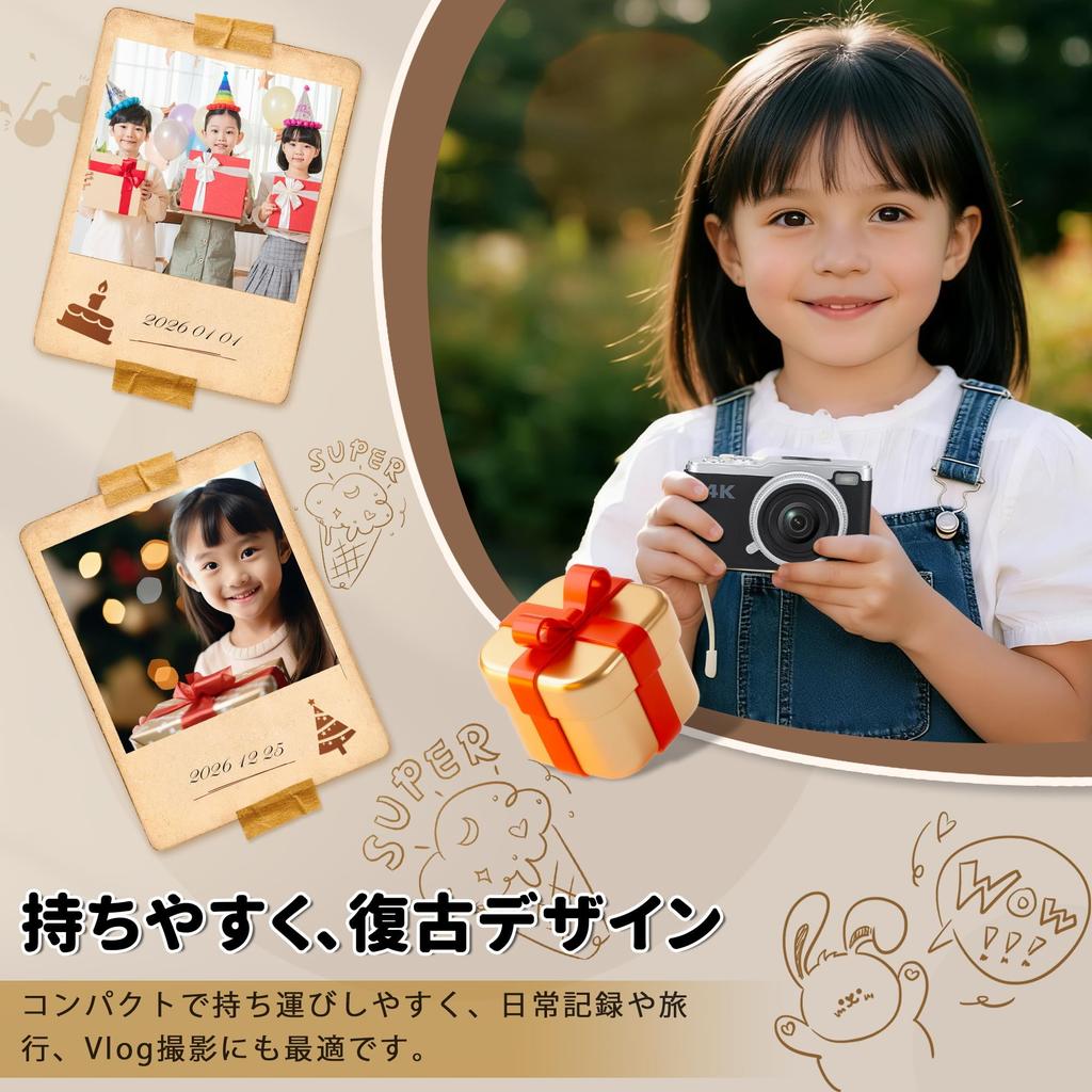 Digital Retro Professional Mini Digital 5 Million Effective IPS 16x Rotating AF Vlogging Selfie Kids Gift Kids' Camera, Design, Camera, Pixels,