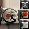 Chinese Ink Painting Style Pillow Case Natural Linen Organic Fabric Double-Sided Printing Sofa Home Decor Gift Cushion Cover