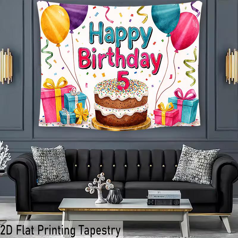 2D Flat 5 Years Old Happy Birthday Backdrop Watercolor Style Background