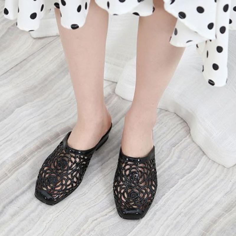 Outside Hollow Medium Heel Women's Slippers and Ladies Sandals On Beach Slides Casual Original Low Price Cheap Liquidation Shoes