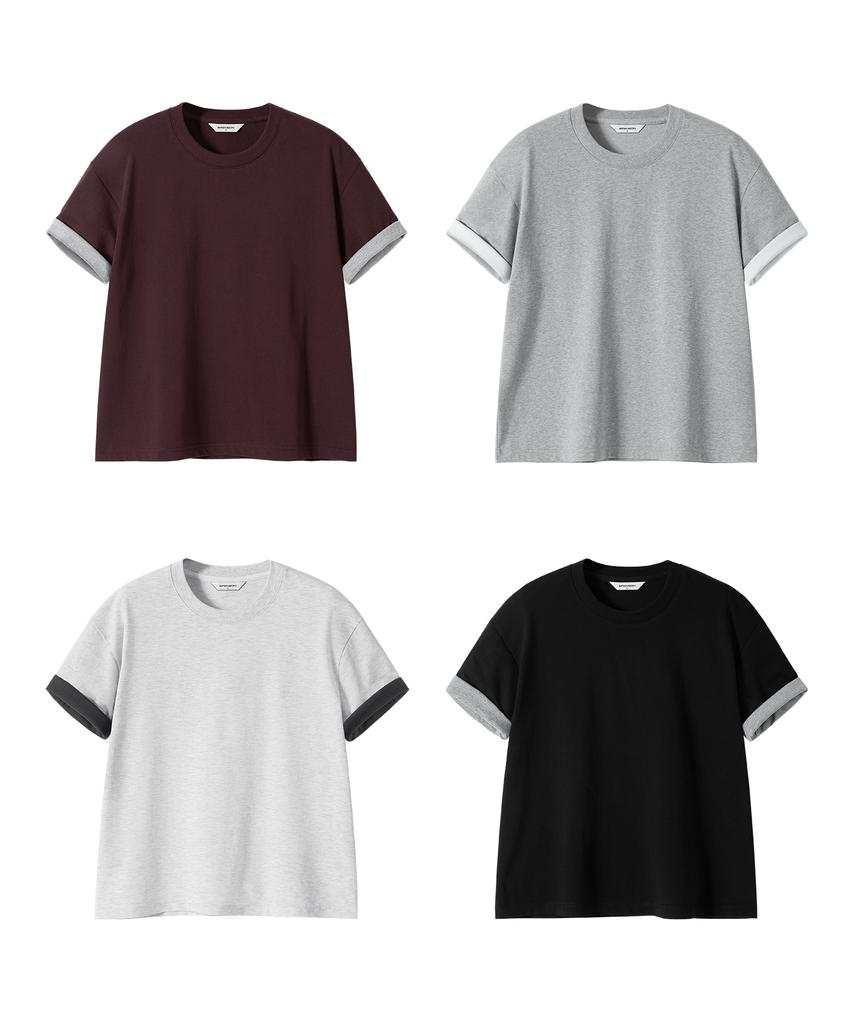 BRENSON Comfort Color Block Roll-Up Crop Short Sleeve Tee ( 4 Colors )