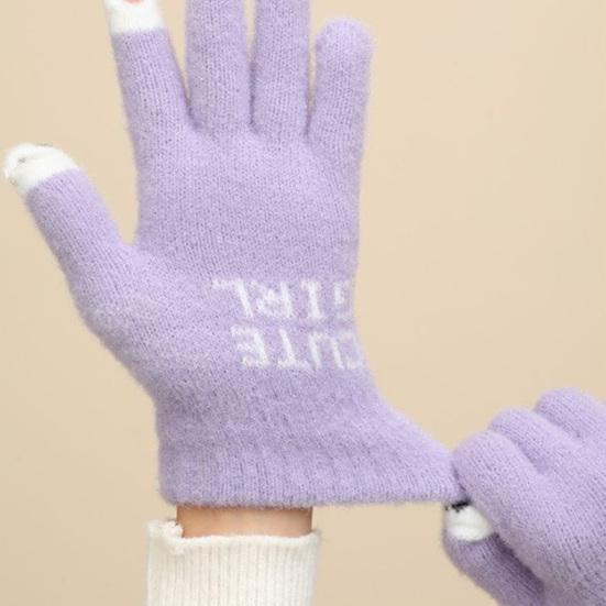 1 Pair Warm Plush Gloves Cutout Finger Tips Thick Plush Funny Cartoon Face Knitted Soft Elastic Anti-slip Warm Touch Screen Cycling Gloves