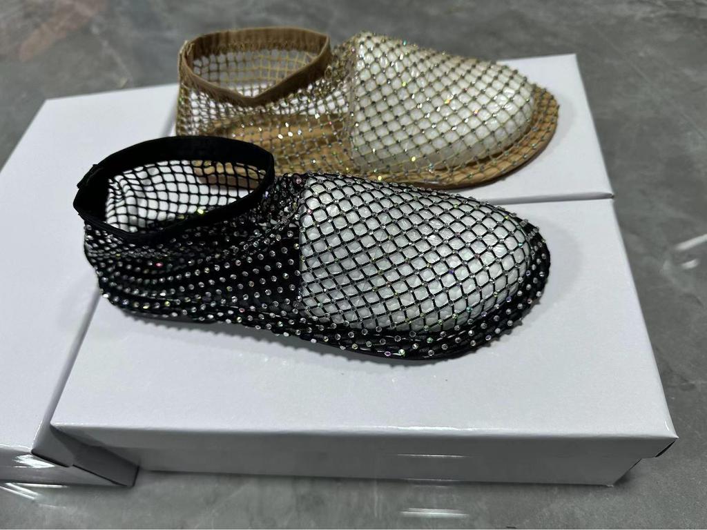 2024 Letnie Cyrkoniowe Okrągłe Palce Puste Płaskie Sandały i Krótkie Botki dla Kobiet, Plus Size