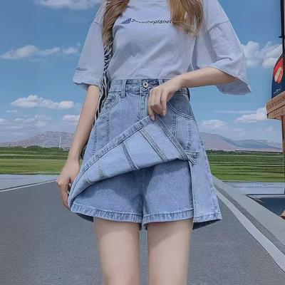 Women's High Waist A-Line Denim Skirt: New Summer Style with Anti-Exposure Lining and Slimming, Hip-Covering Design. Versatile Skirt Pants.