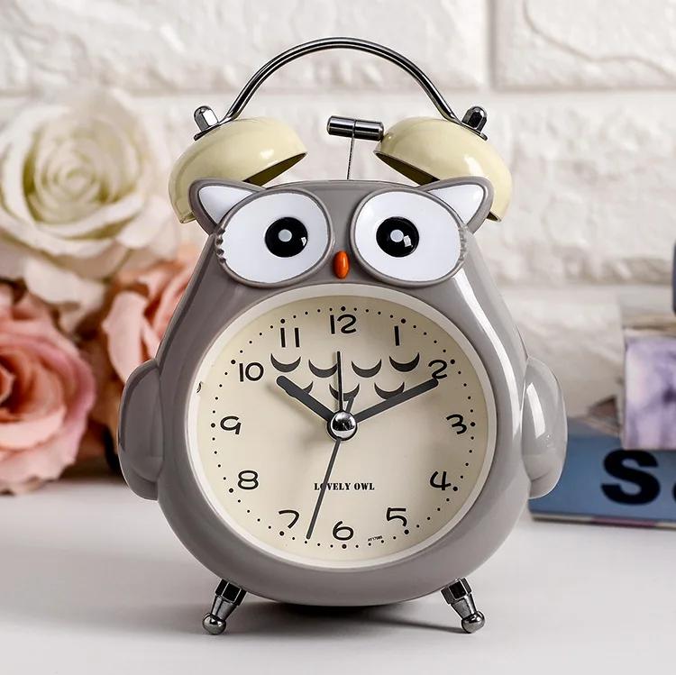 Cartoon Owl Mute Digital Wake Up Table Clock Cute Totoro Ring Bell Metal Bedroom Quartz Alarm Clock With Night Light