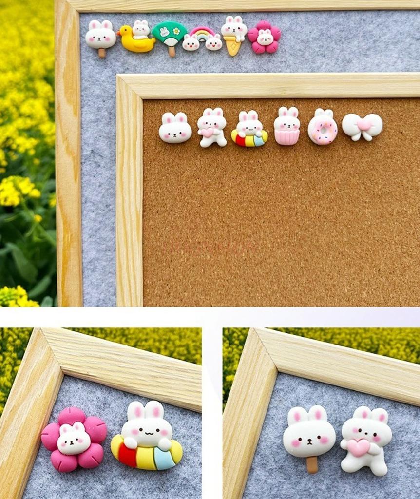 12pcs Creative Push Pin Cartoon Cute Rabbit Paradise Soft Wooden Board Felt Photo Wall Message Board