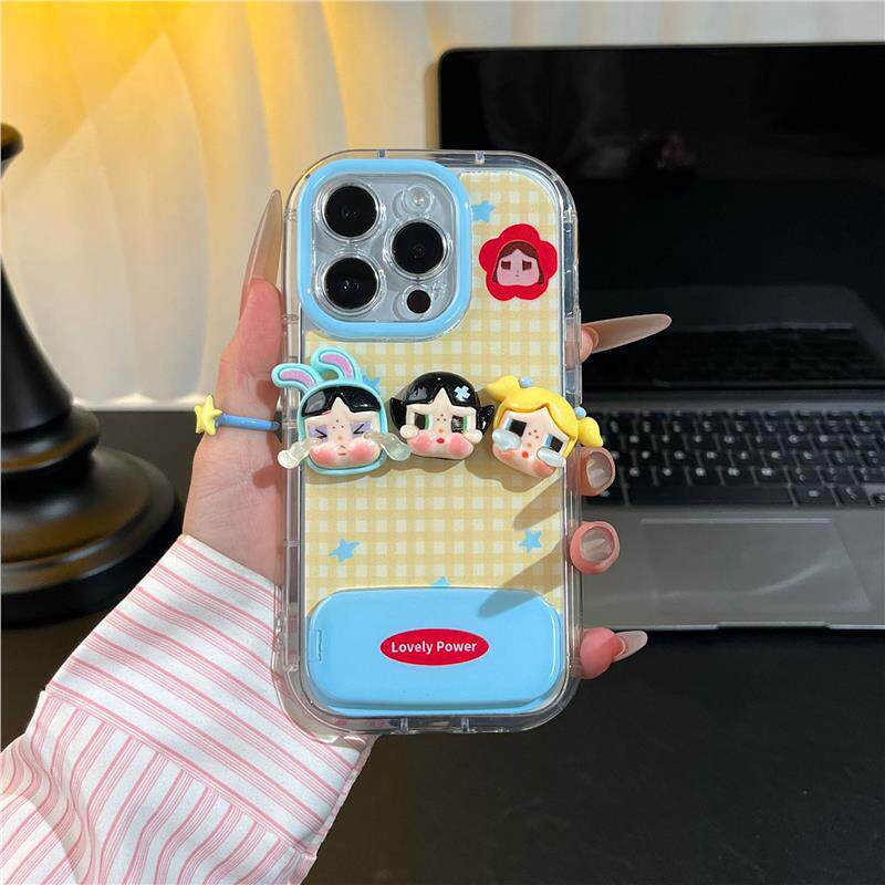 Three-dimensional crying baby stickers are suitable for Apple mobile phone case iPhone11 mirror holder anti-drop plaid protective case