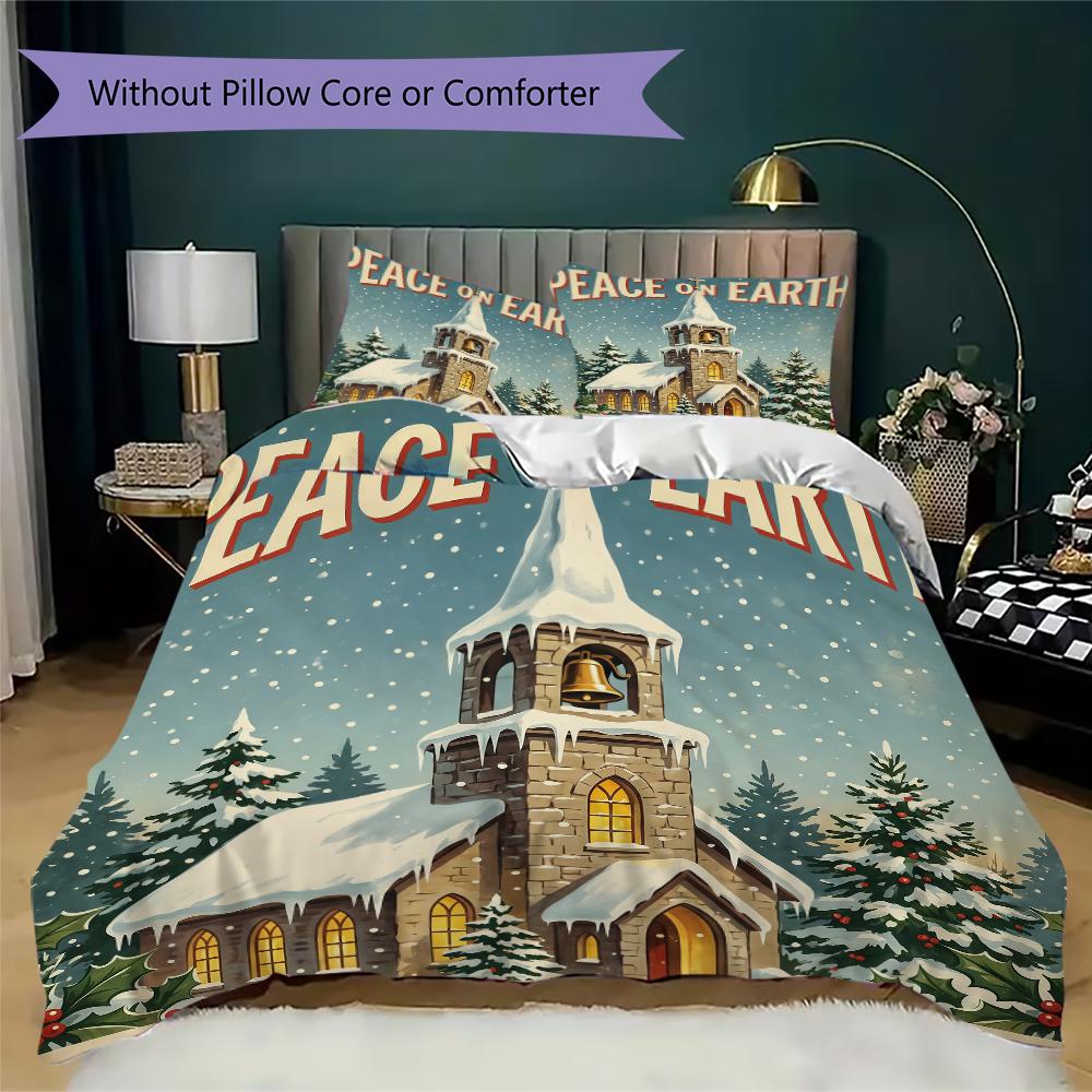 Christmas Door Pattern Bedding Uilt Set Uilt Cover Pillowcase Home Decoration Birthday Gift (1 * Duvet Cover + 2 * Pillowcase Without core)_XIA