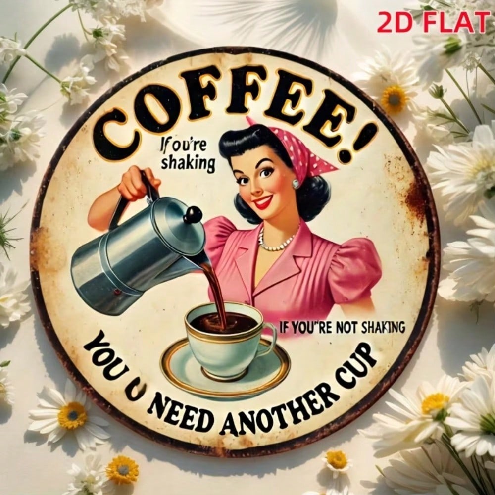 

Retro Coffee Tin Sign Metal Wall Art Funny Bar Home Decor M білий