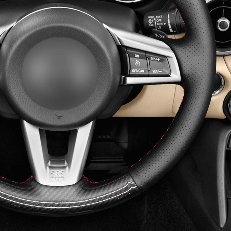 Car Steering Wheel Cover For Mazda MX-5 Ized Hand Sewn Diy Black  Leather Automobiles Interior Accessory Decoration