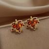 Red Maple Leaf Stud Earrings for Women Jewelry Crystal Leaves Vintage Temperament Earrings Accessories