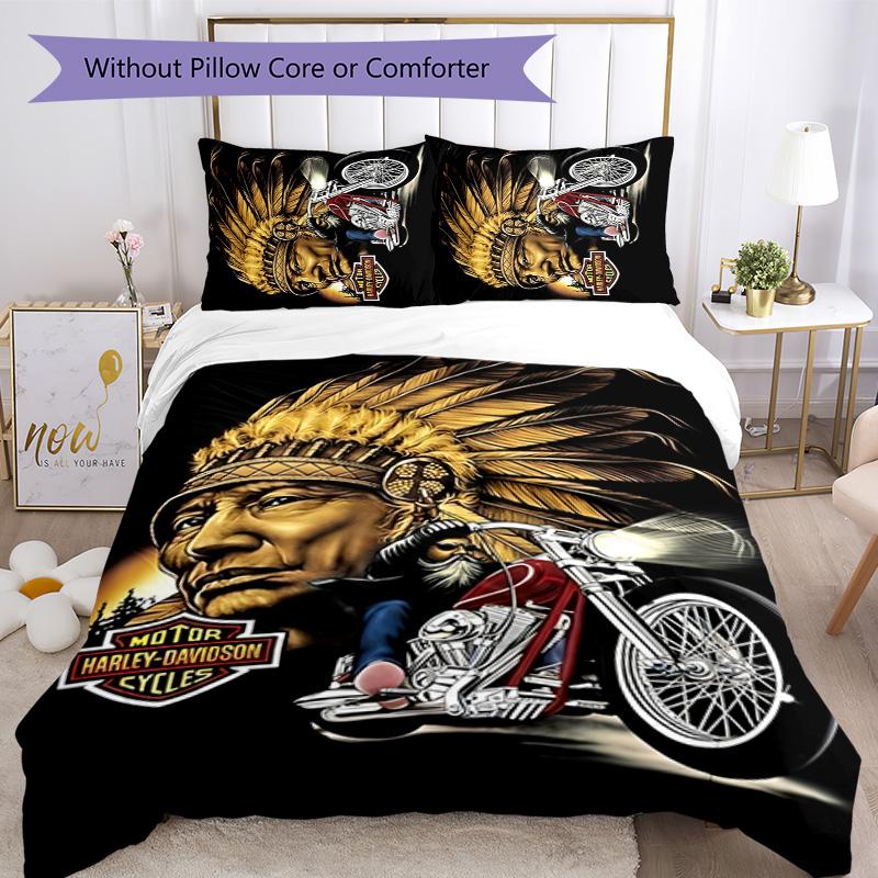 Indian Motorcycle 3pcs Bedding Set Duvet Cover Closure Includes 1 Duvet Cover & 2 Pillowcases for All Seasons Bedroom Home Dorm Decor