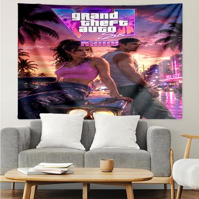 Custom Name GTA 6 Print Tapestry, Backdrop, Easy Setup, Ideal for Bedroom, Office & Living Room, with Aesthetic Wall Hanging Decor.