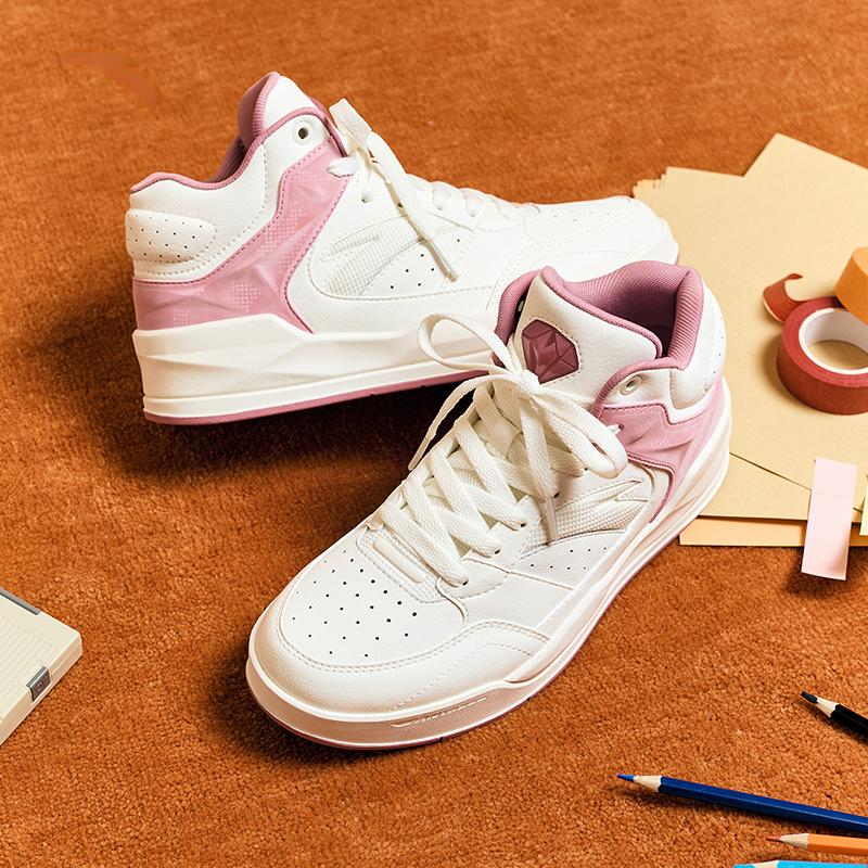 Anta 4 Carat Retro Classic High-Top Skate Shoes Women Sneakers White Pink 122448031-1