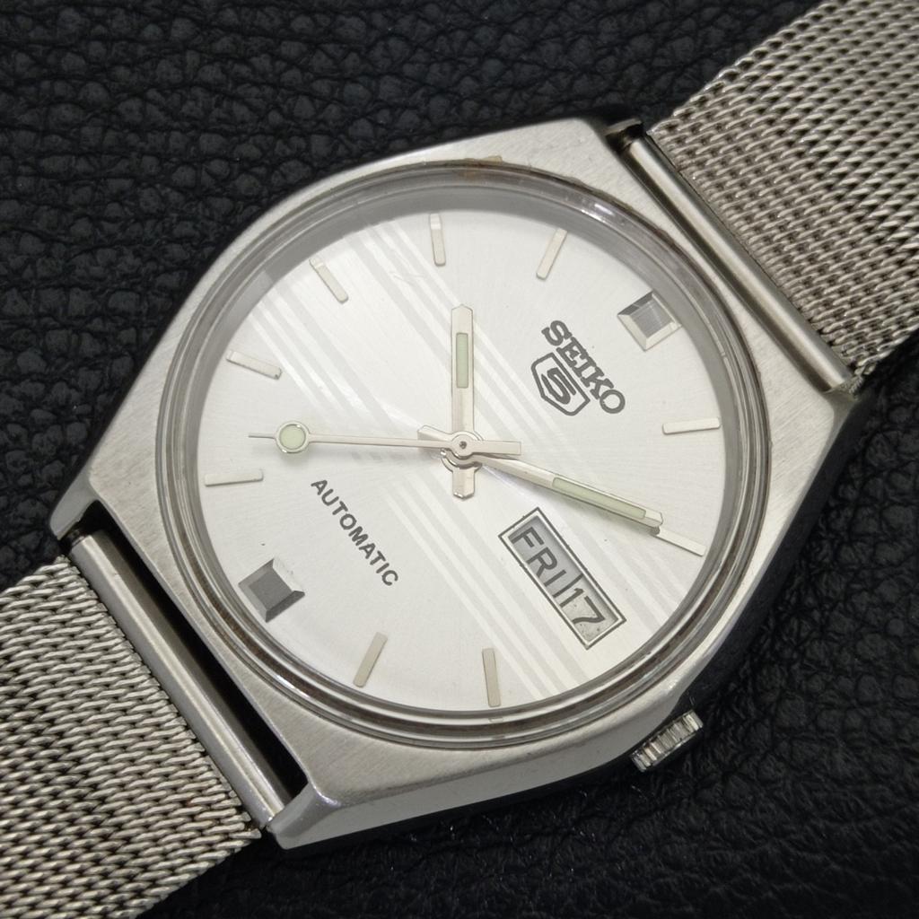 VINTAGE SEIKO 5 AUTOMATIC 6349A JAPAN MENS SILVER COLOR DIAL WATCH A701431-5 R206b-a701431