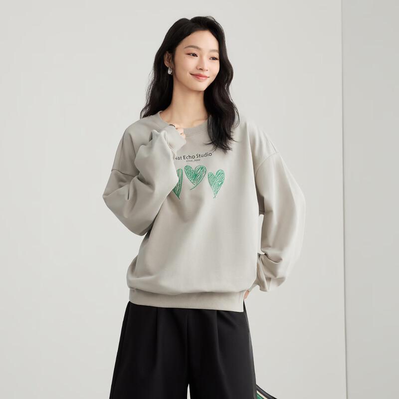Elva' Island Women's Round Neck Heart Print Loose Casual Sweatshirt