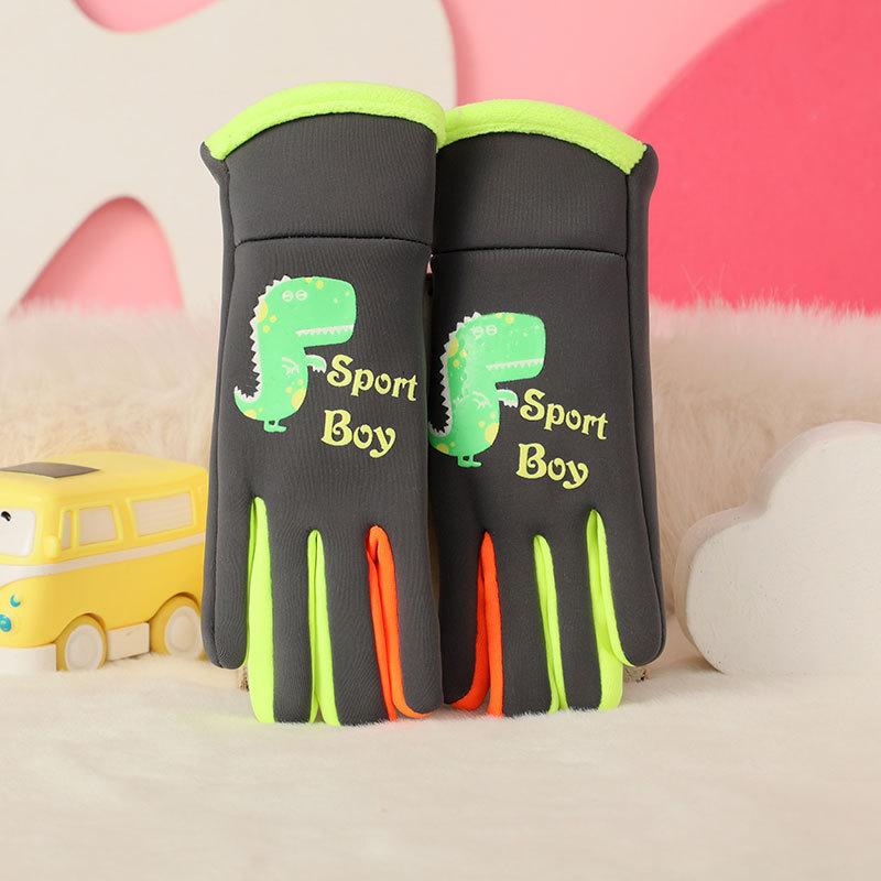 New Children's Gloves for Autumn and Winter Cartoon Luminous Dinosaur for Boys and Girls Outdoor Sports Snow Play Waterproof and Warm Hands