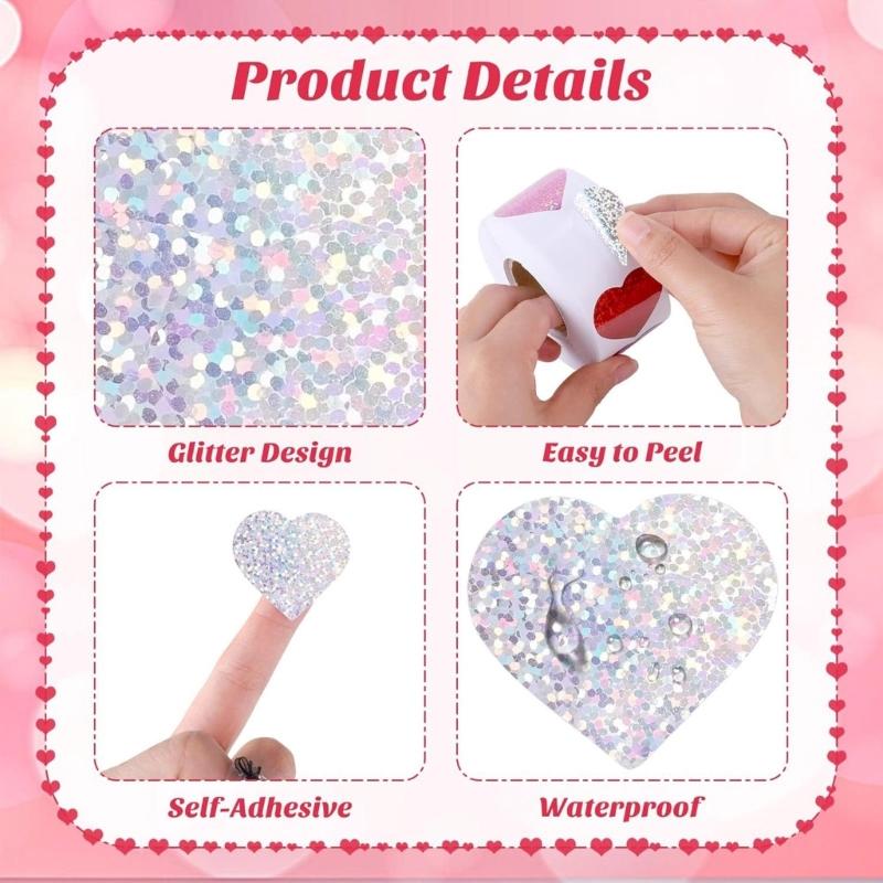 500Counts Sparkling Heart Sticker 25mm Self Adhesive Wrapping Labels for Seal Envelopes Card Wedding Valentines Suuplies