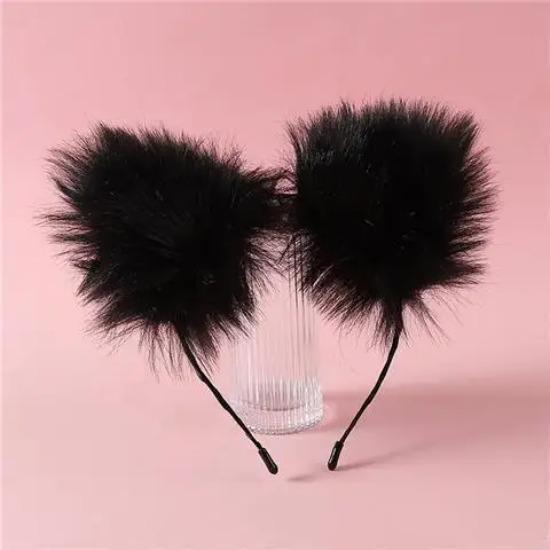 Fashion Fox Cat Ear Hair Band Popular Plush Cat Ear Headband Black White Soft Hairband with Bells Party Cosplay Hair Accessories