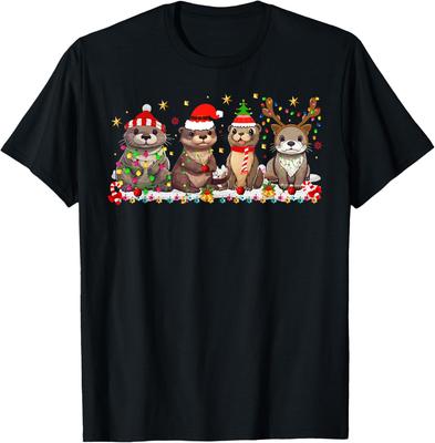 Otters Christmas Lights Sea Animal Otter Christmas Pajamas T-Shirt
