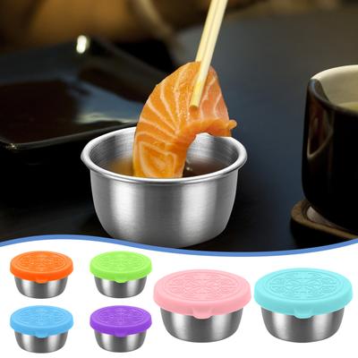 6 Pc  Dressing Container To , Stainless Steel Small Condiment Containers With Leakproof Silicone Lids, Reusable  Containers For Lunch Boxes, Picnics