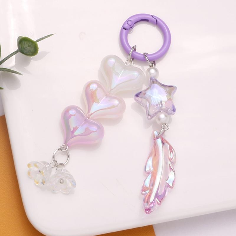 Sweet Heart Keychains Party Gifts Acrylic Material Cute Feather Keychains Handbag Pendent Keyrings for Women Girls