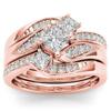 Elegantes Roségold Silber Gold Farbe Inlay mit weißen Zirkonen Ringe Set Party Verlobung Eheringe für Damen Schmuck
