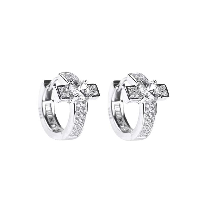 

Циркониевые серьги-кресты Американский хулиган Красивый Модный Панк-мода Нейтральный ветер Серьги-пусеты Геометрические Полностью бриллиантовые серьги Copper