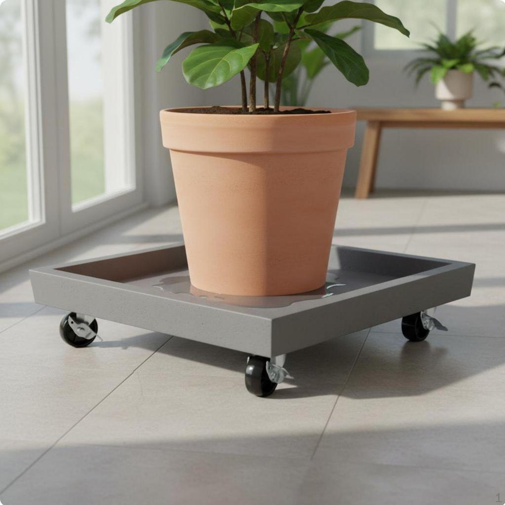 Square Planter Tray Faux Cement Finish Rolling Garden 360Degree Rotating Casters